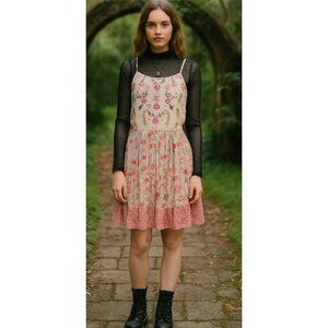 Raga Woman Embroidered Floral Mini Dress Size XS Boho Indie Festival Cottagecore